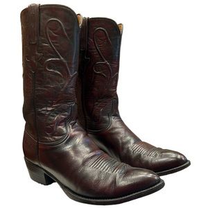 LUCCHESE BLACK CHERRY GOAT LEATHER COWBOY BOOTS SZ 10D